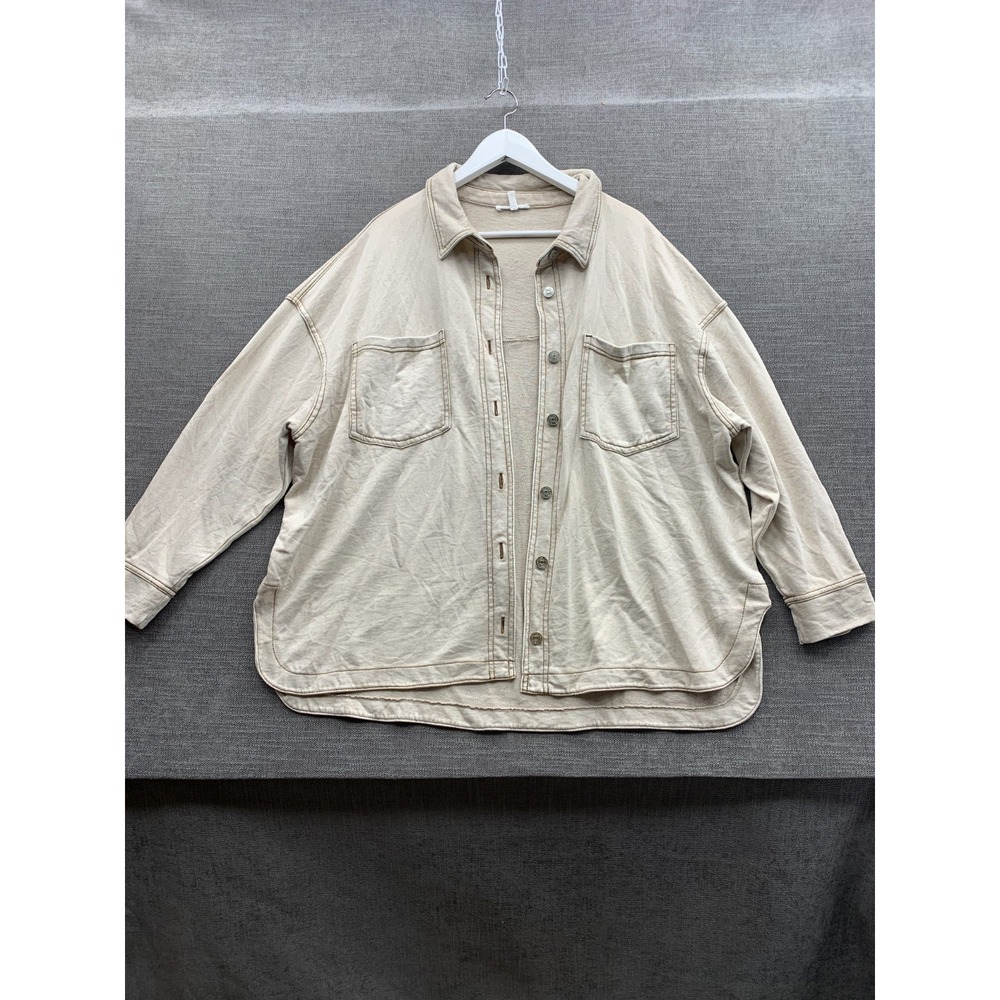 Maurices Shacket Women XL Beige French Terry Chest Pocket Button Front Oversized